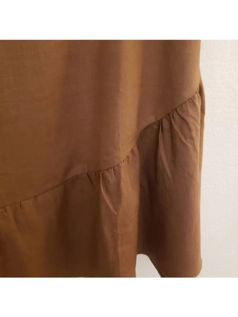 Cotton On Brown Linen Blend Mini Skirt w/ Ruffle Hem Sz16W Fits like a 20W NWT